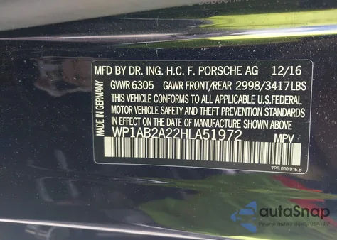 2017 Porsche Cayenne S из США, поврежденный, VIN WP1AB2A22HLA51972